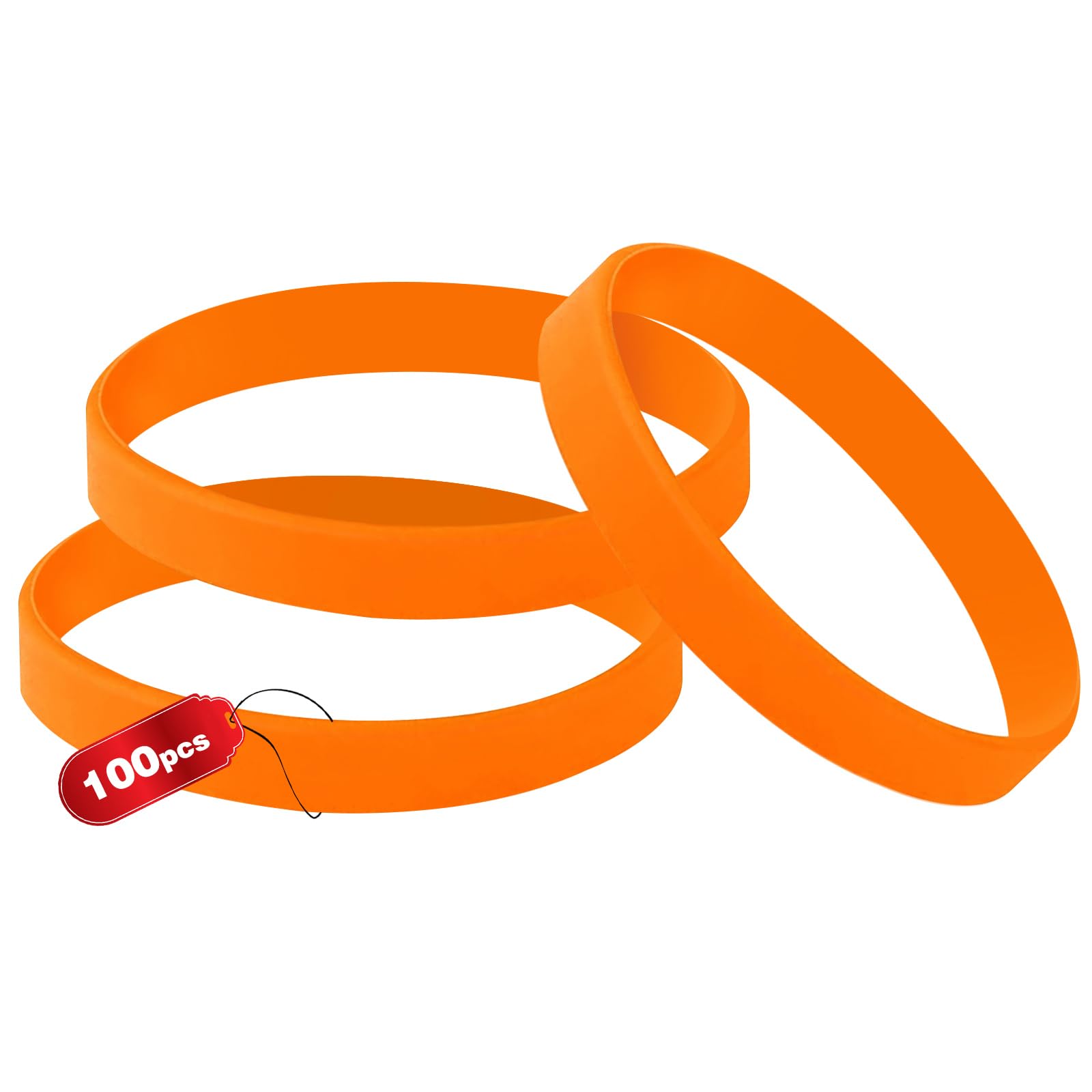 THXIY 100PCS Blank Silicone Wristbands Elastic Universal Bracelets Rubber Wholesale Bracelet bands bulk for Kids Orange — image 1