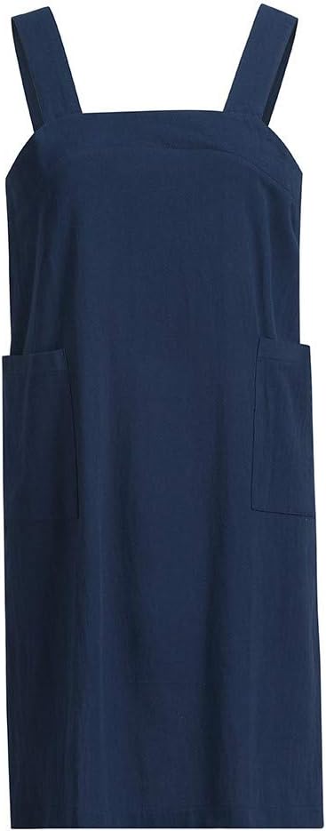 Work Pinafore,Women Solid Color Sleeveless Cotton Linen Pinafore Square Cross Apron Garden Dress