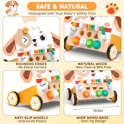 Lauflernwagen Holz 6-in-1 Montessori-Motorikspielzeug in Hundeform