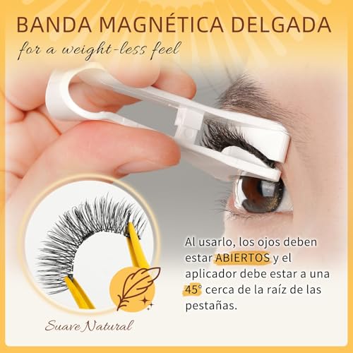 Pestañas magnéticas reutilizables QUEWEL, 2 pares, con aplicador, sin pegamento, aspecto natural, fáciles de usar y quitar (CXJM-A2)