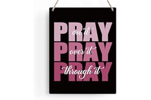 BELLOWDEER Pink Wall Decor Inspirational Pray Over It Wooden Sign, Pink Motivational Gift for Women, Pink Decor for Home Office Living Room Bathroom Bedroom Wall Art Decor 8x10 Inches (Black)