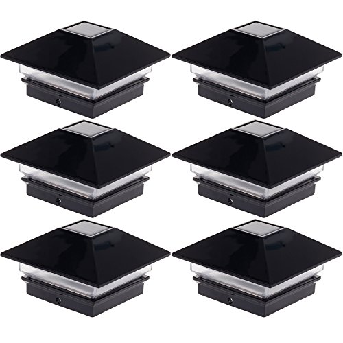 GreenLighting Nominal 4 x 4 Slim LED Solar Post Cap Light for Wood Posts (Black, 6 Pack)