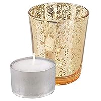 Just Artifacts Speckled Mercury Glass Votive Candle Holder 2.75-Inch (12pcs, Gold Votives) - Includes 12, (8 Hour Burn) Non-Scented Wax Tea Light Candles