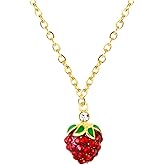 LPYO Red Strawberry Necklaces for Women Dainty Sweet 3D Strawberry Pendant Necklace Charming Cute Fruit Necklace Summer Vacation Birthday Jewelry Gifts