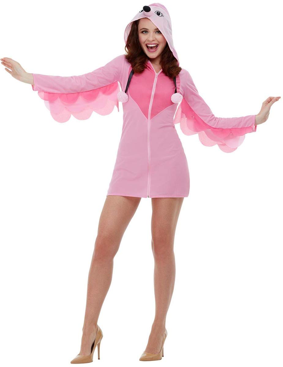 Smiffys Flamingo Costume, Pink with Hooded Dress, Party Animals Fancy Dress, Animal Dress Up Costumes