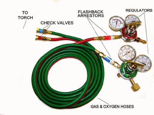 Devardi Glass Lampworking Oxygen/Propane Torch Regulator, Hose Kit, 2 Inch Gauges - Thumbnail 2