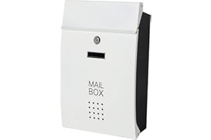 Kasten Locking Mailbox Wall Mount, Large Capacity Mailbox with Key Lock, Waterproof Drop Box for Outside, 15.2 x 10.1 x 3.3 Inch, White