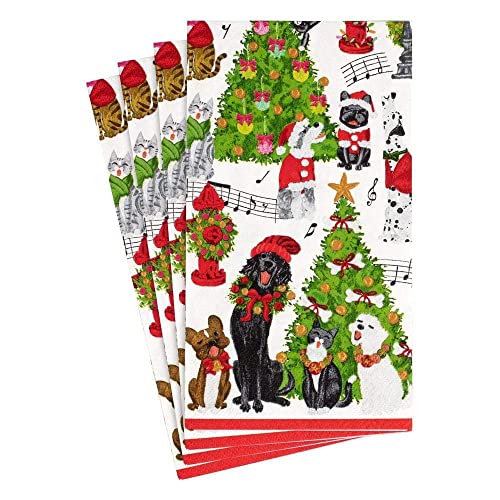 Caspari Christmas Caroling Pets Paper Guest Towel Napkins - 15 Per Package
