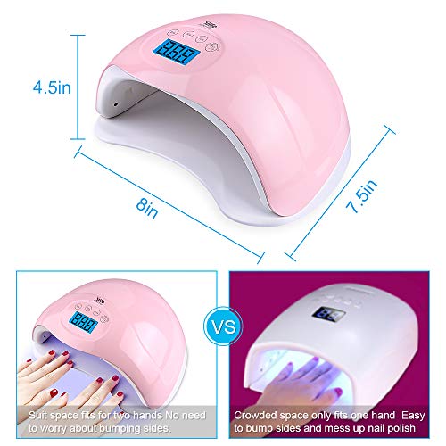 48W UV LED Nail Lamp for Both Hands, Portable Nail Dryer with 4 Timers,Automatic Sensor, LCD Screen,Gel Nail Polish Curing Lamp for Fingernails and Toenails,Pink