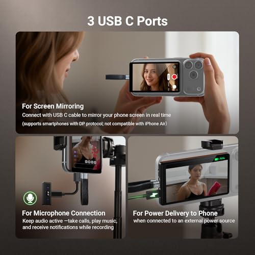 NEEWER Basics 4" Ultra Thin Magnetic Vlog Selfie Monitor Screen, Metal Back Camera Monitor w 600nits/Remote for 4K 120fps Wired Recording Streaming, Only Compatible with iPhone 17 16 15 Series, M4U