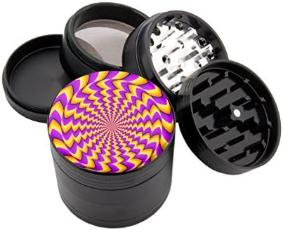 Buzzed Spin Illusion - Custom Premium Spice and Herb Grinder - Four Piece with Pollen Catcher - (2.25", Black) - Zip Grinders