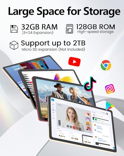 11-inch Android 16 Tablet, 32GB RAM + 128GB ROM (1TB Expand), T7280 Octa-Core 2.2GHz Processor, 90Hz FHD+ IPS Display, 8000mAh Battery, Gemini AI, Face ID, Dual Speakers, Fast Charging (Black)