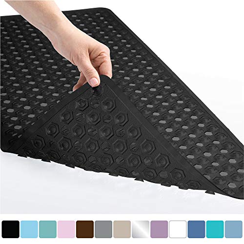 Gorilla Grip Original Patented Bath, Shower, Tub Mat (35x16) Washable, Antibacterial, BPA, Latex, Phthalate Free, Bathtub Mats with Drain Holes, Suction Cups, XL Size Bathroom Mats (Black Opaque)