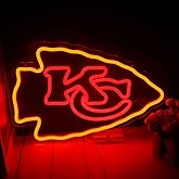 Football Rugby Sports Team Neon Sign Suitable for Chiefs KC Logo for Wall Decor USB Powered Dimmable Led Light Up Signs for Bedroom Men Cave Home Bar Decor Birthday Xmas Gifts for Kids