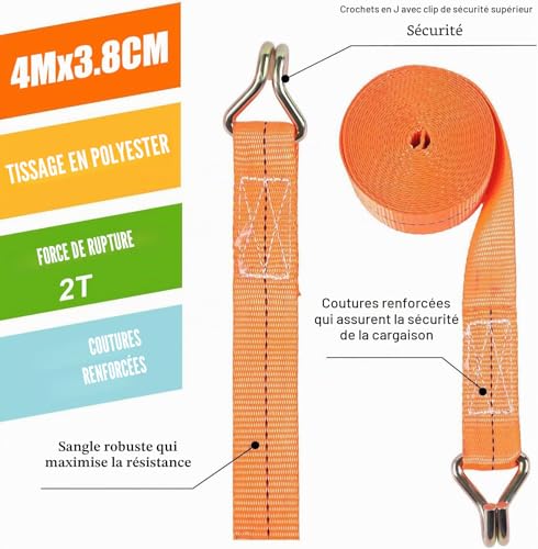 4 Sets of Tie Down Straps, 2000 kg Resistance, 4 m × 38 mm Towing Straps, Ratchet Strap with Hook, Tightening Straps with Ratchet Tensioner for Trailers, Motorcycles, Cars