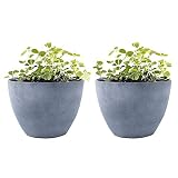 LA JOLIE MUSE Flower Pot Garden Planters Outdoor Indoor, Plant Containers with Drain Hole, Weathered Grey(12 Inch, Pack 2)