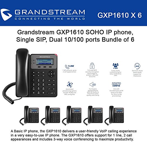Grandstream GXP1610, SOHO IP phone, 1 SIP acct., 3-way conf., Bundle of 6