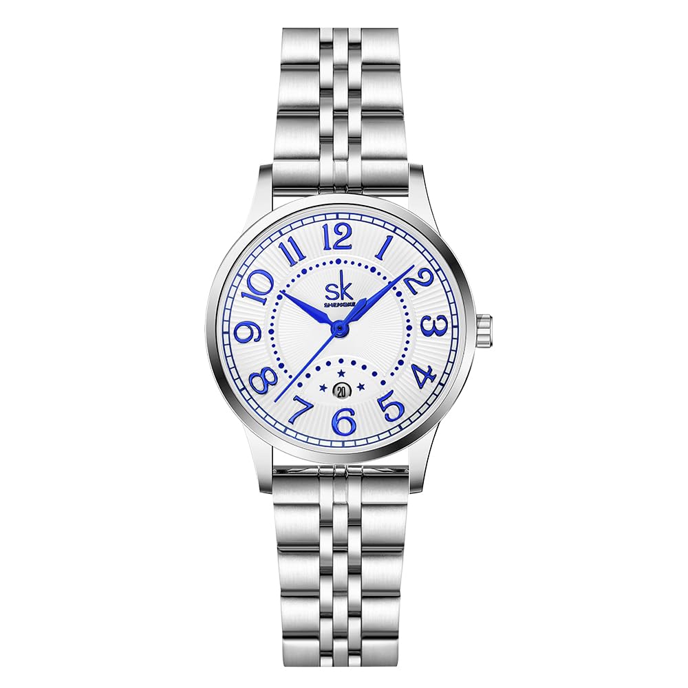 SHENGKE SK Business Classic Women Watch with Genuine Leather Stainless Steel Band Elegant Ladies Watch (Arabic-Steel)