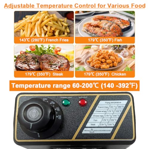4L Electric Deep Fryer, 2000W Deep Fat Fryer with Adjustable Temperature Control Stainless Steel Frying Basket Lid, Electric Oil Frying Machine for French Fries Chicken Wings Home Kitchen Restaurants