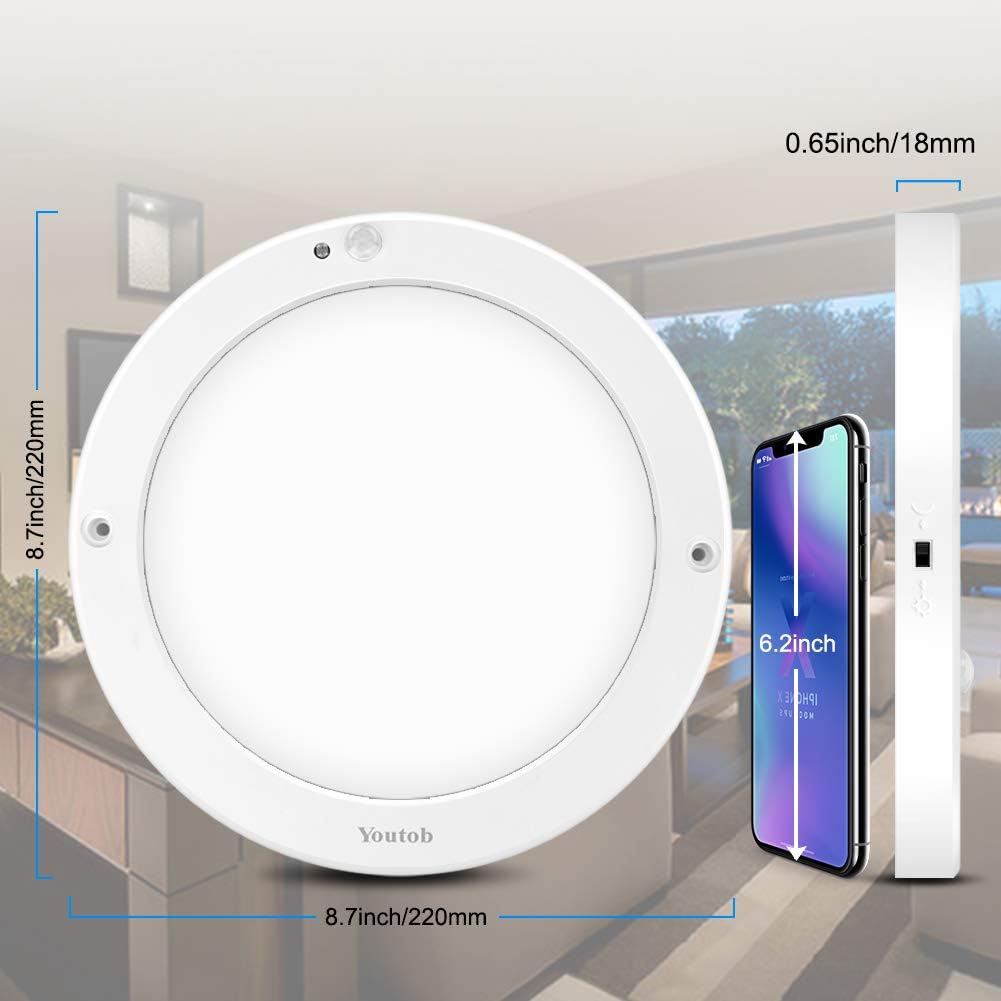 Youtob Motion Sensor LED Ceiling Light 15W 1200LM Flush Mount Round Lighting Fixture for Indoor/Outdoor, Stairs, Closet Rooms, Porches, Basements, Hallways, Pantries, Laundry Rooms(4000K Cool White) - - 