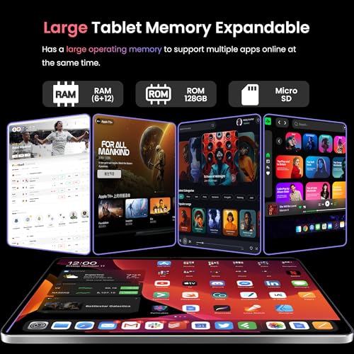 Paaxoo Tablette Android, 18 Go (6 + 12) de RAM, 128 Go de ROM, écran Tactile IPS HD 1280 x 800, Batterie de 6 000 mAh, Bluetooth, Double Caméra, GMS, Wi-FI (Grise)