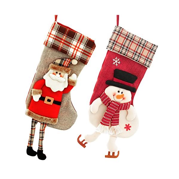 2 PCS Christams Stockings, Lionsoul 3D Large Classic Santa Claus Snowman Christmas Stockings Gift Bags, 18 inch