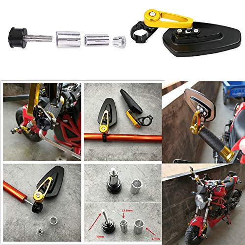 Yibid Motorcycle Handle Bar end Mirrors, CNC Billet Aluminum Triangle Side Rearview Universal for 7/8 inch Handlebar Honda Kawasaki Suzuki Yamaha Harley Victor Ducati Racer Street Bikes (Gold Stem)