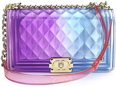 Peudo Women Transparent Jelly Messenger Bag Gradient Candy Color Clutch Purses Shoulder Handbags Crossbody Bag with Chain