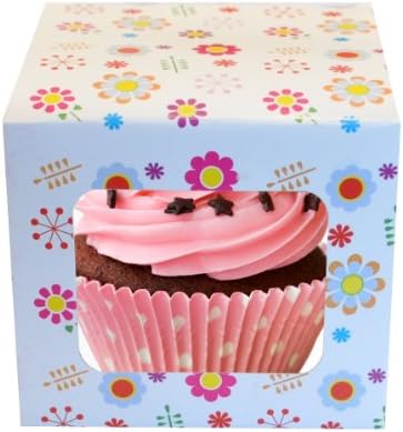 100 x Individual Cupcake Boxes / Fairy Cake Boxes With Pattern & Window