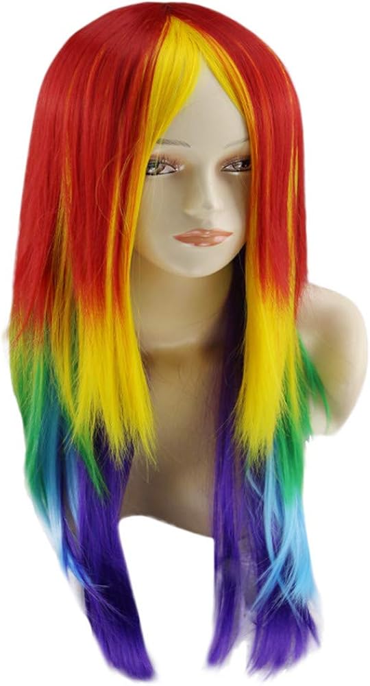 Keliay Cosplay Party Disco Funny My Little Pony Rainbow Dash Cosplay Wig Ponytail Multi Color Synthetic Full Long