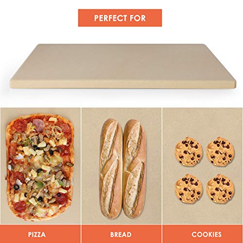 femor Pizza Grilling Stone 15"x12" with Pizza Peel & Recipe- Rectangular Baking Stone for Oven, Grill & BBQ