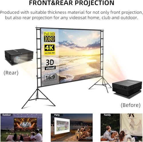 GOGOBAO Projector Screen with Stand,100/120/150 inch Outdoor Projector Screen Portable Indoor Projection Screen 16:9 4K Rear Front Movie Screen with Carry Bag for Home Backyard Theater (150 inch)