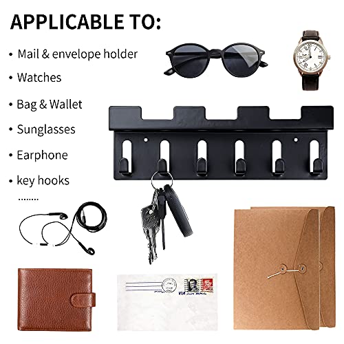Key Holder for Wall （Black / Metal）Key Rack Mail Holder with Key Hooks, Entryway Wall Mount Key