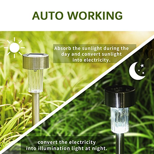 KODOO 12Pack Solar Lights Outdoor, Outdoor Garden Lights, Solar Pathway Lights, Outdoor Landscape Lighting for Lawn/Patio/Yard/Walkway/Driveway (Stainless Steel)