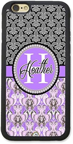 iPhone X Case, iPhone 10 Case, ArtsyCase Purple Grey Damask Fleur De Lis Monogram Personalized Name Phone Case - iPhone X (Black)