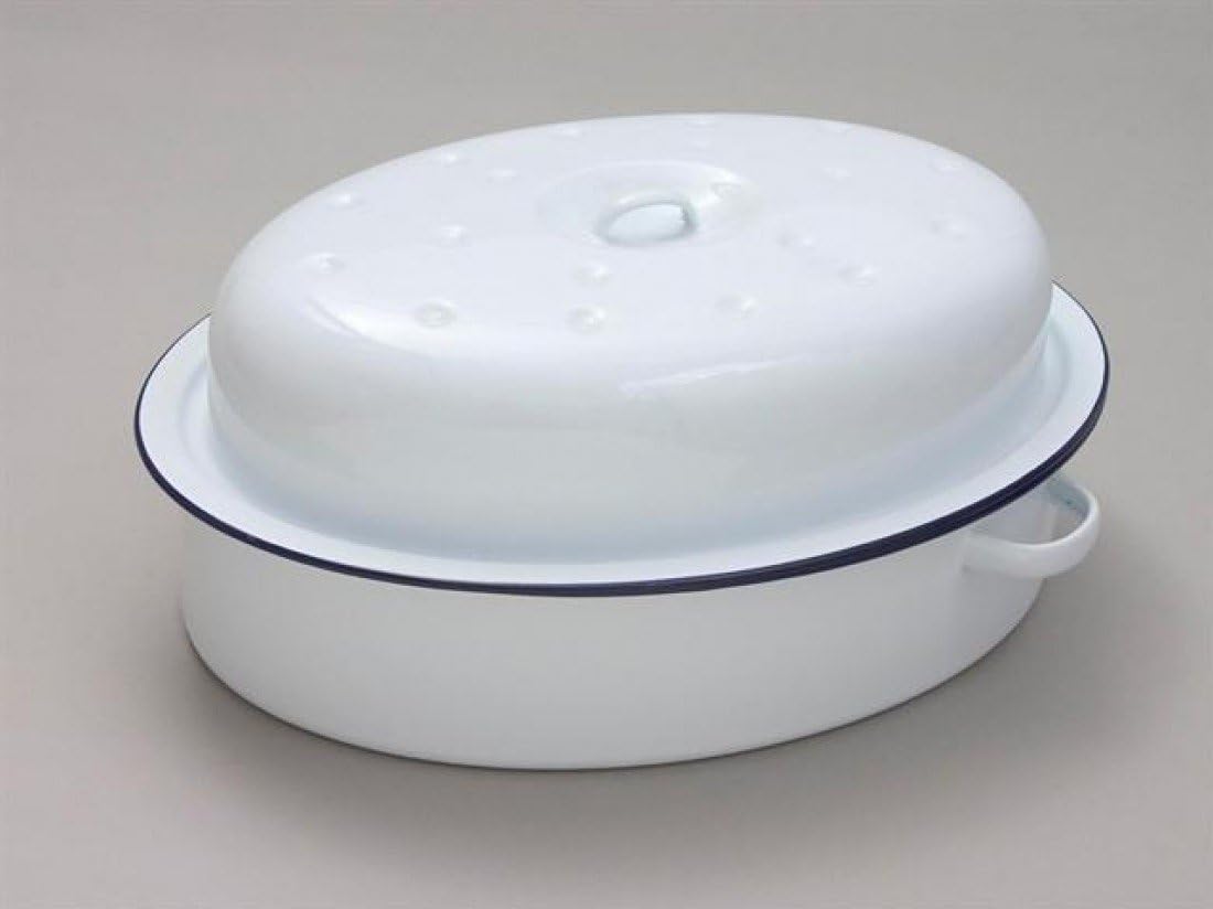 Oval Roaster White Enamel, Oven Safe Cookwear, 30cm BigaMart