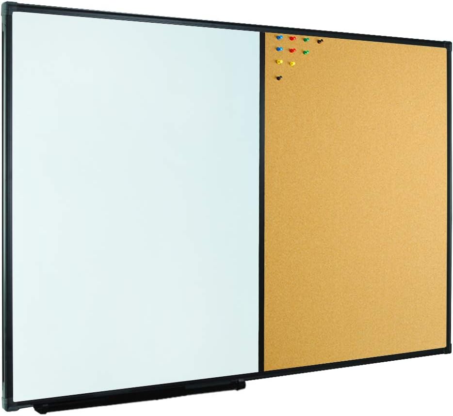 Lockways Whiteboard & Notice Pin Board Combination 60 x 90 cm Black Aluminium Frame for School, Home and Office