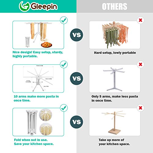 Homemade Pasta Drying Rack With 10 Bar Handles Collapsible, Fresh Pasta