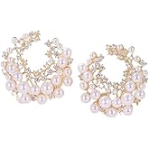 Rhinestone Bridal Earrings Sparkling Crystal Wedding Hoop Earrings Elegant Pearl Hoop Earrings Christmas Bridal Wedding Banquet Jewelry for Women