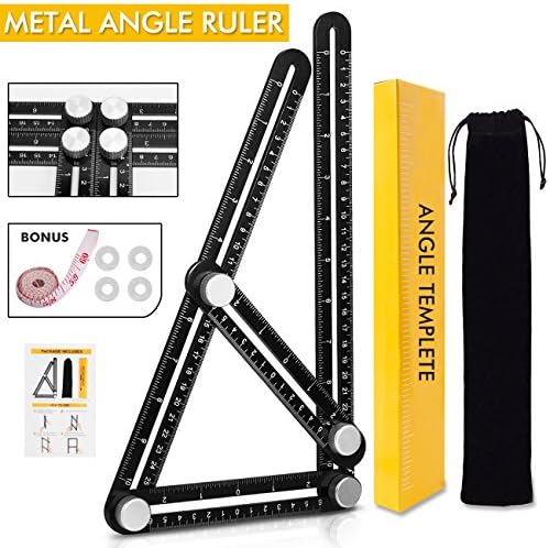 Angle Ruler Angleizer Template Measurement Tool Multi angle Finder with Aluminum Screws, for Carpenters Engineers Builders Construction Flooring Professionals DIY Wood Tile, Black (Aluminum)