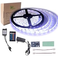 BIHRTC Waterproof IP65 Daylight White LED Light Strip Kit 5630 16.4 Ft 5M 300 LEDs 60 LEDs/m Flexible Tape Lighting Tape with 24 Keys IR Remote Controller and 12V 3A UL Listed Power Supply Adapter