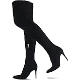 CAMSSOO Women's Thigh High Boots Faux Suede Elasticity Heels Over The Knee Boots Side Zip Pointed Toe Fashion Sexy Winter Stiletto Knee High Boots