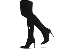 CAMSSOO Women's Thigh High Boots Faux Suede Elasticity Heels Over The Knee Boots Side Zip Pointed Toe Fashion Sexy Winter Stiletto Knee High Boots