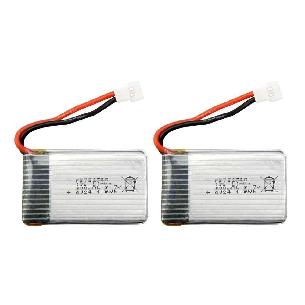 YUNIQUE GREEN-CLEAN-POWER - 3.7V 500mAh Rechargeable Lipo Batteries for Rc Drones | Suitable for Syma X5, Cheerson CX-30W, Skytech M68 | 2 Pieces, 45x25x9-16 Gr, Silver
