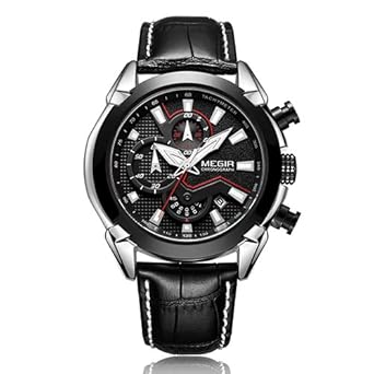MEGIR Creative Quartz Men Watch Leather Chronograph Army Military Sport Watches