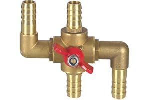 Joywayus All Solid Brass Body Automobile Integrated 4-Way Heating Water Manual Control Valve 5/8” (16mm) OD Barb