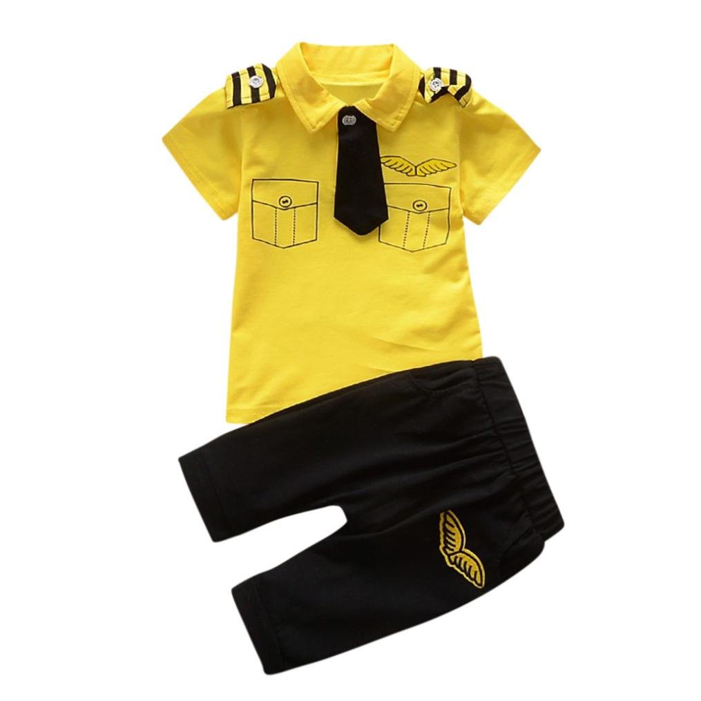 Baby Boys Summer Clothes, HEHEM Baby Boys 2Pcs Outfits Gentleman Tie Tops Shirt Pants Set (3-6 Month, Yellow)