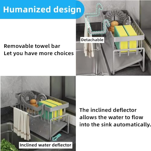 Terrifi Sink Caddy Organizer With Drain Tray, Sponge Holder For Kitchen Stainless Steel Perfect Sponge, Dish Soap Dispenser, Cleaning Towel, Scrubber, And Utensils