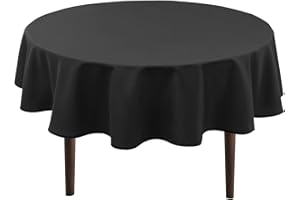 Hiasan Waterproof Black Round Tablecloth, 60 Inch Stain Resistant Polyester Tablecloth, Wipe Clean Spillproof Table Cover for