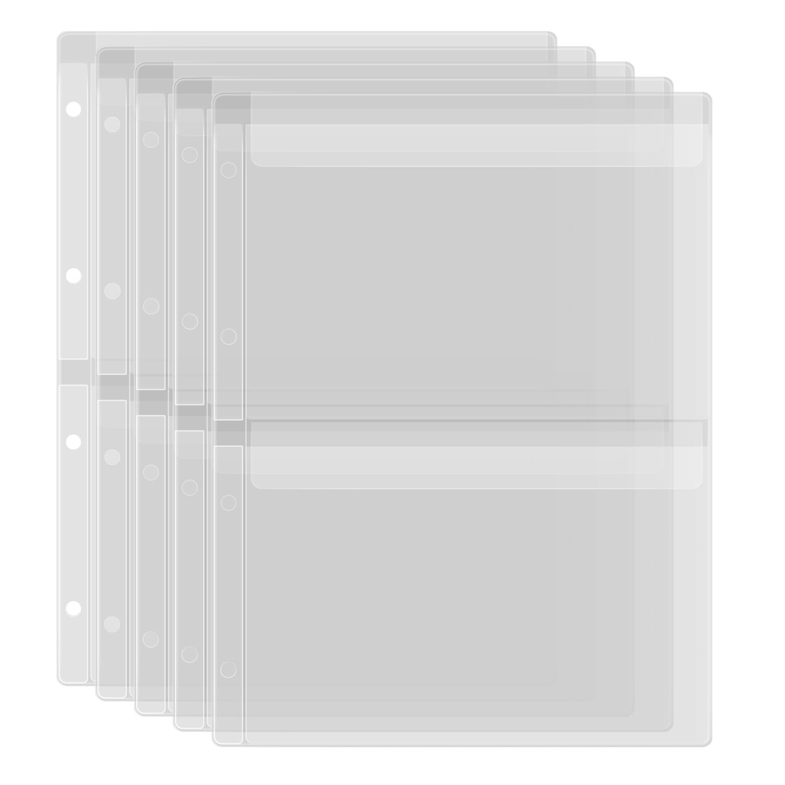 5 Pack A4 Size Plastic Binder Pockets,4 Holes Waterproof PVC Folders Loose Leaf Bag forBudgeting Loose Leaf Bags Planner Insert Pouches Photo,Document, Stamp & Die Storage Bills Organizer（2 Grid ）